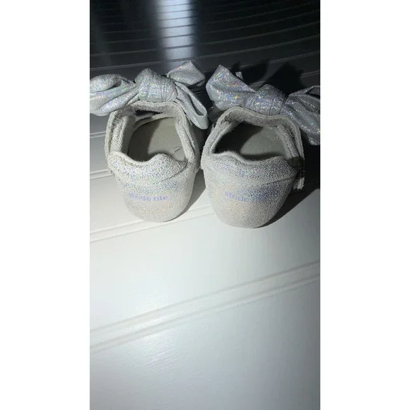 Stride Rite Esme Silver Holographic Glitter Bow Mary Jane Shoes Baby Girls 1M - Picture 2 of 4